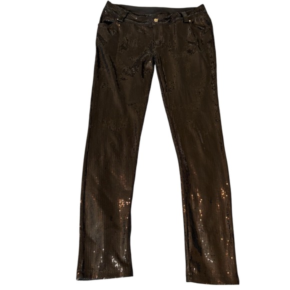 Zara Evening Collection Sequin Pants Party Sparkly Black M/28. Skinny, Low Rise - Picture 1 of 9
